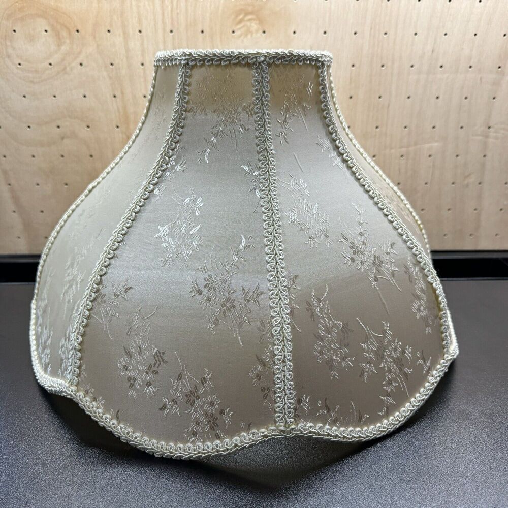 Victorian Lamp Shade Damask Floral & Trim Antique White Brocade 12"H x 17"W - Picture 5 of 10